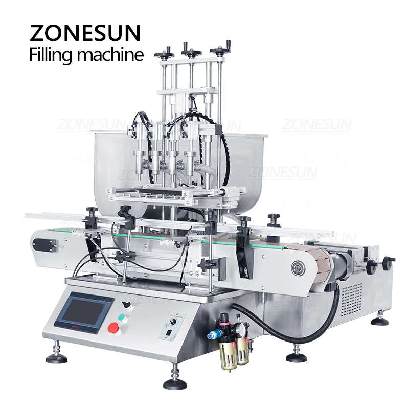 ZONESUN-máquina de llenado de pistón de botella de crema, pegamento de miel, pasta líquida viscosa automática de escritorio, 4 boquillas, para ZS-DTGT4T de producción