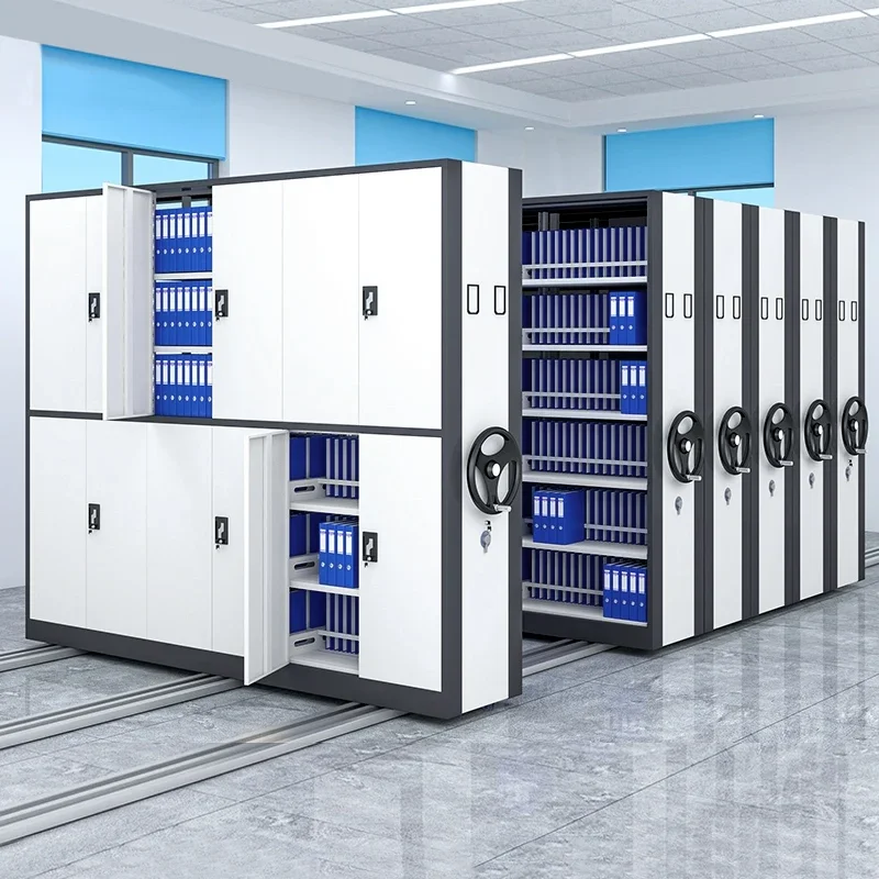 

-Removable Moving Library Furniture Mobile Book Shelving Storage Dense Frame Mobile Shelving Metal Library Book Rack Shelving