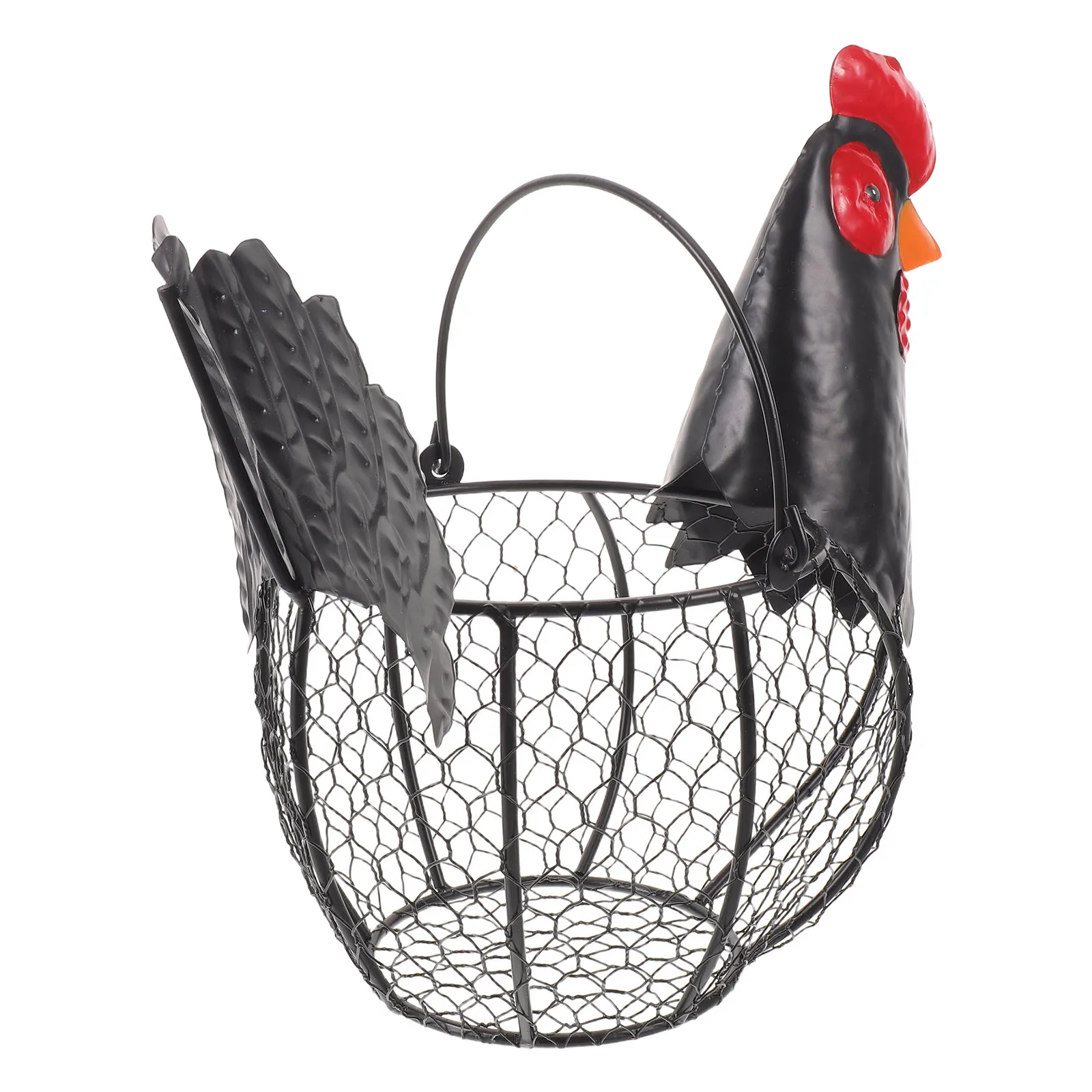 Farmhouse Egg Basket Chicken Shaped Vintage Wire Metal Egg Holder Handle Rustic Kitchen Countertop Organizer Produce Fruit