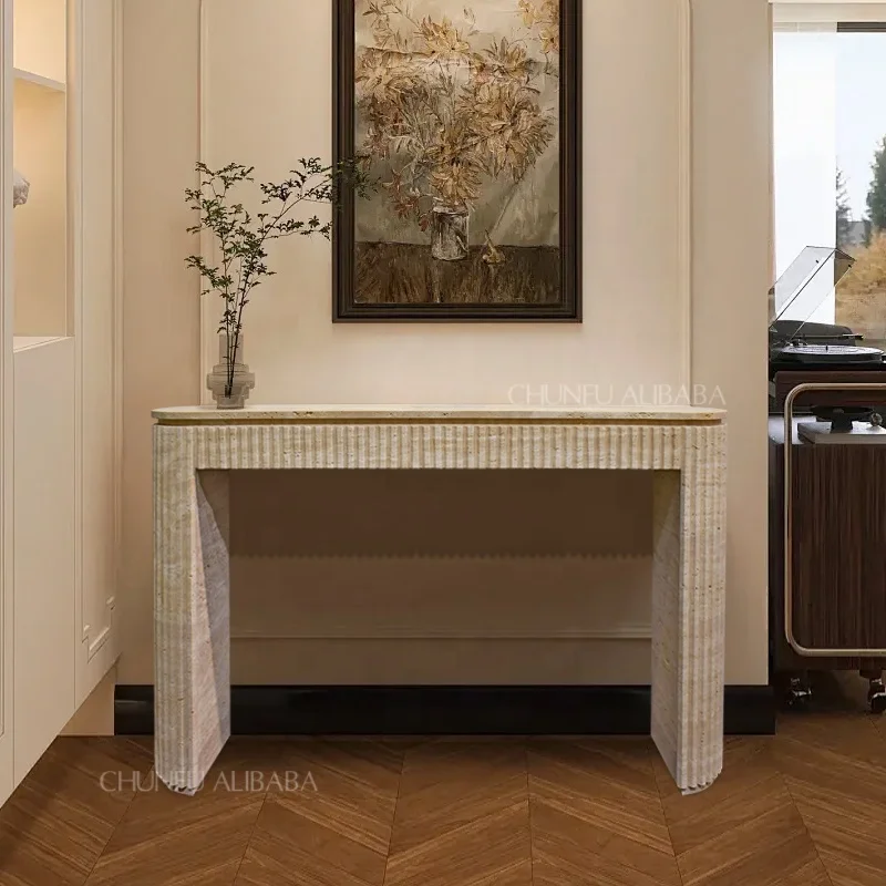 Nordic Luxury New Style Irregular Narrow Tables Hotel Villa Living Room Hallway Limestone Modern Travertine Console Table