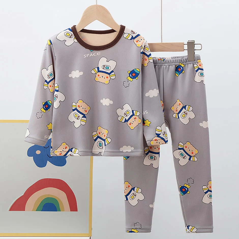 2-teiliges Herbst- und Winter-Kinder-Plüsch-dickes warmes Heim-Unterwäsche-Set für Jungen und Mädchen, lustige und niedliche Oberteile, bequeme Hosen – Detail 16