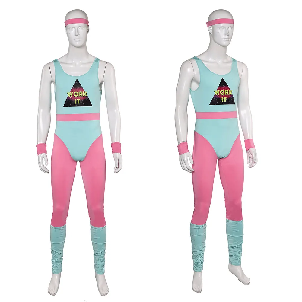 Costumes de cosplay rétro pour hommes, combinaison imprimée, imbibée, fitness, carnaval d'Halloween, exercice des années 80, fantaisie