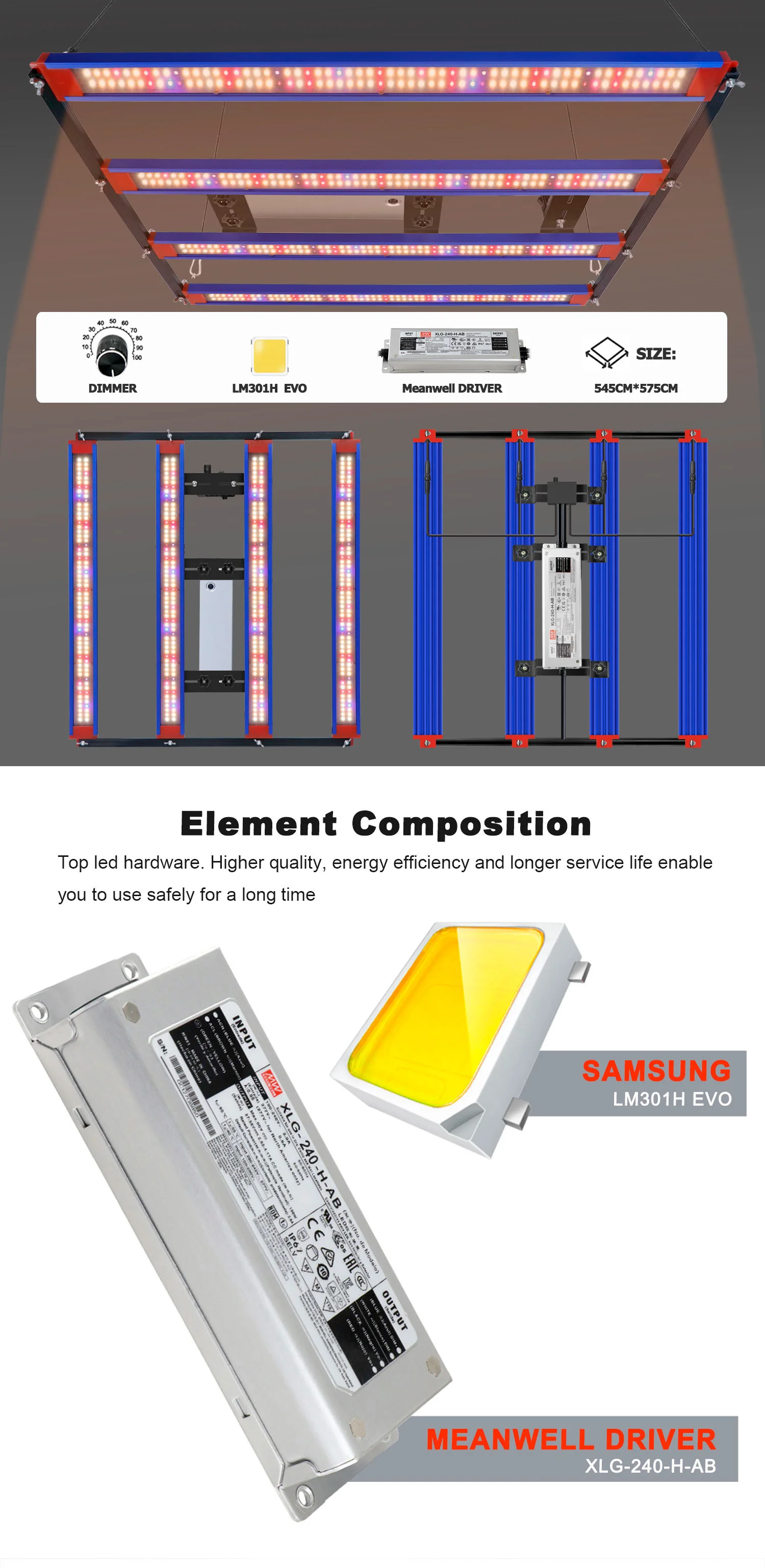 Lampada per la crescita delle piante 240W 320W LED LM301H EVO Lampada per la crescita delle piante a LED dimmerabile 3000K 5000K, adatta per piante da interno in idroponica