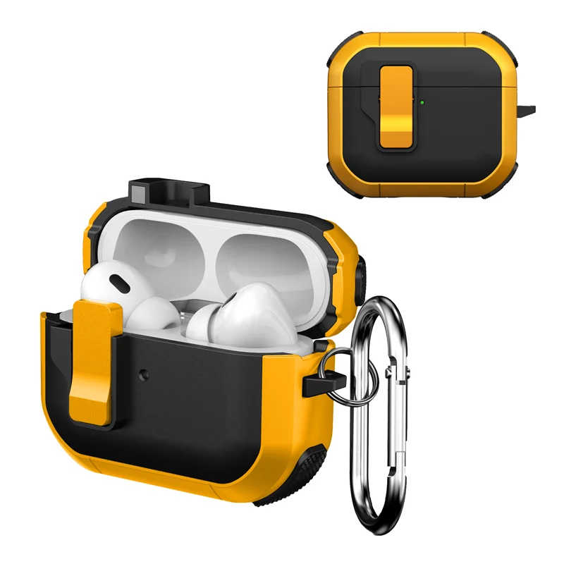 

Headphone case with safety self-ejecting cover For Airpods 4 Pro 2 3 2 1 Case With Magnet Keychain Full Body Protection Case