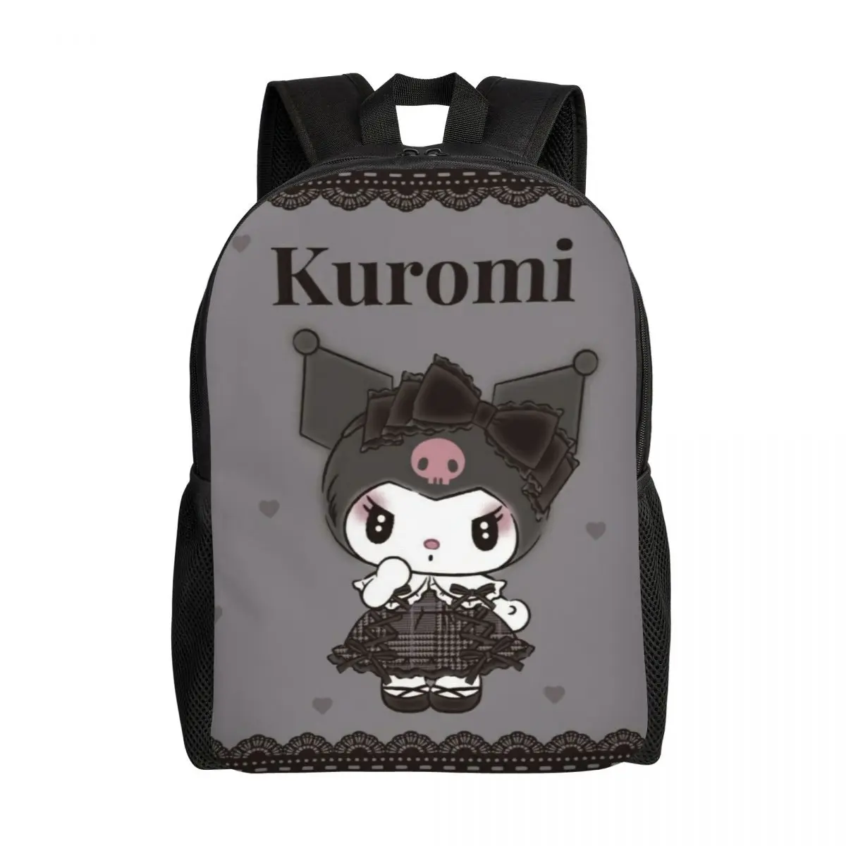 

Пользовательский рюкзак с мультипликационным изображением кошки Kuromi для мужчин и женщин, школьный рюкзак для студентов колледжа, подходит для 15-дюймовых сумок для ноутбука