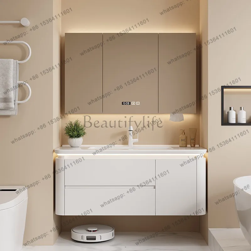 Best Sellers French Cream Style Bathroom Cabinets Ceramic Integrated Intelligent Mirror Cabinet Storage Washbasin Muebles Bathro