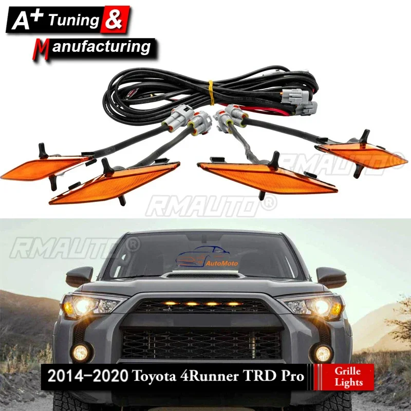 

4Pcs Raptor Style Amber Lens Grille LED Lights For Toyota 4Runner TRD Pro 2014-2020 Day Running With Light Accessories