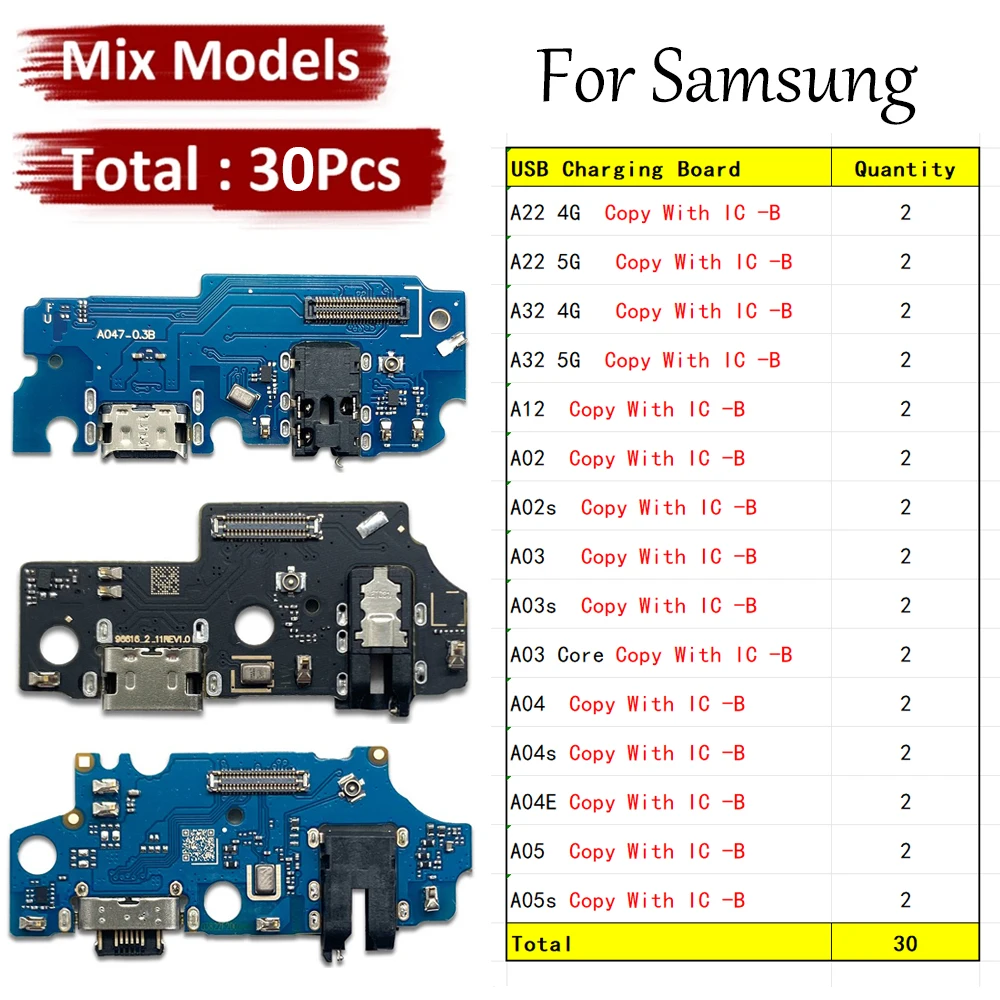 

30Pcs USB Charger Charging Dock Port Connector Flex Cable For Samsung A22 A32 A12 A02 A02s A03s A03 A04 A04s A04E A05 A05s 4G 5G