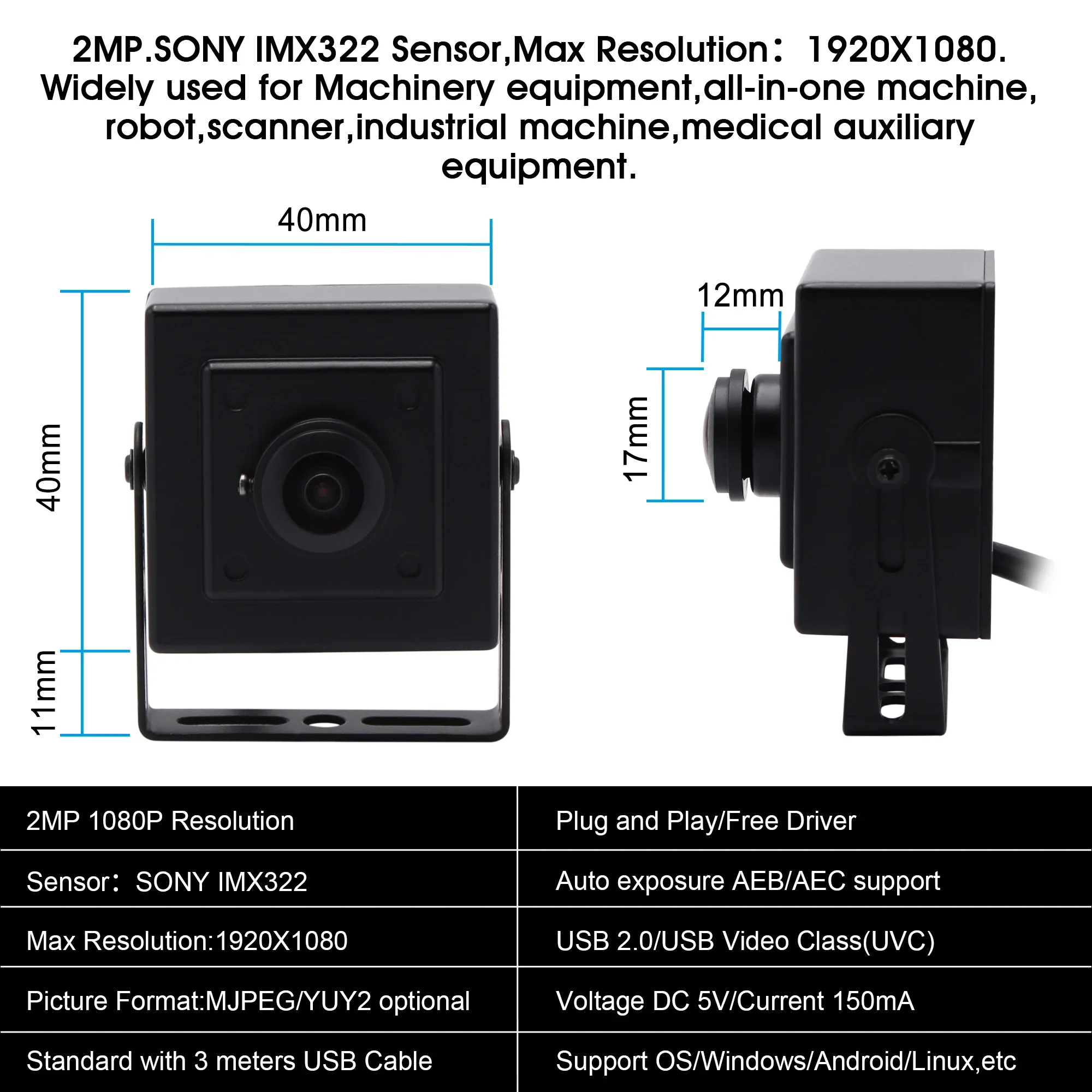 GOOD ELP USB Camera Wide Angle 180 Degree Fisheye 2MP 1080P  IMX323 30FPS HD USB Web Camera with MIC in CCTV Cameras good
