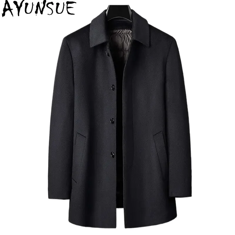 AYUNSUE 82% Wool Jackets Man 18% Cashmere Coat Mid-Length Winter Thickened Detachable White Goose Down Inner Liner Abrigo Mujer