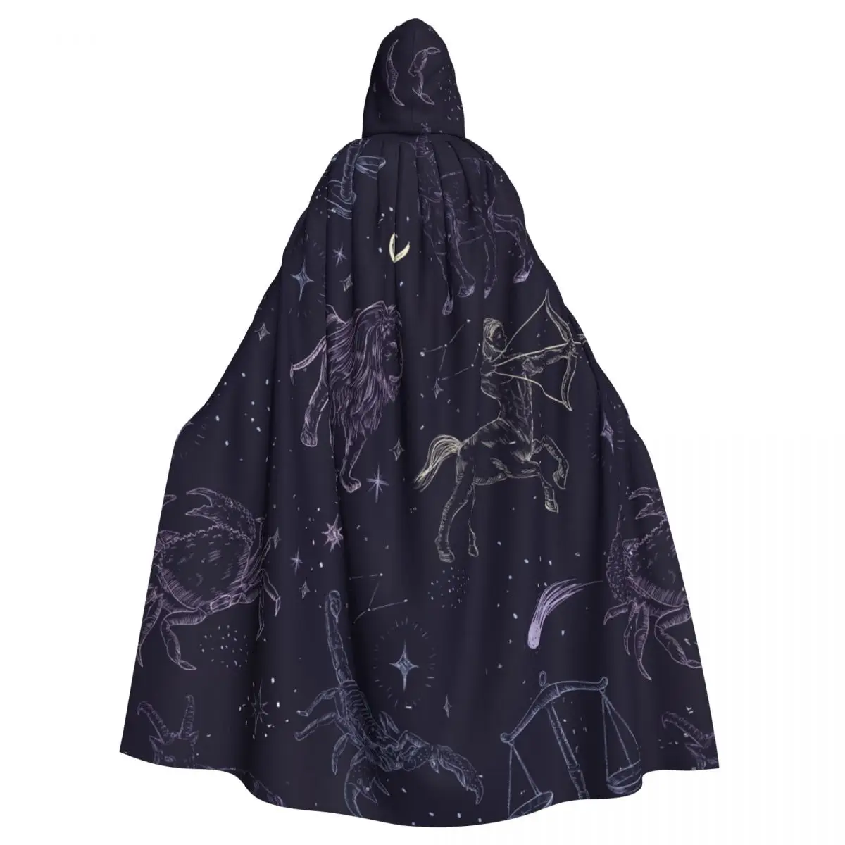 Unisex Adult Hand Drawn Zodiac Cloak with Hood Long Witch Costume Cosplay