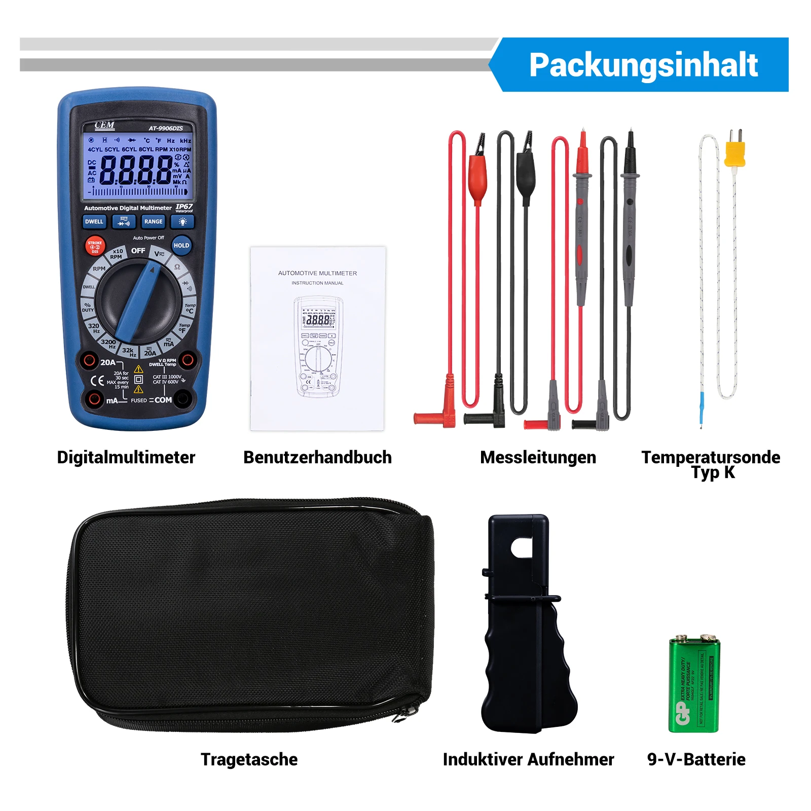 Automotive Digital Multimeter, Universal Measuring Device for Vehicle Testing and Repair, Car Engine Tester, Veh