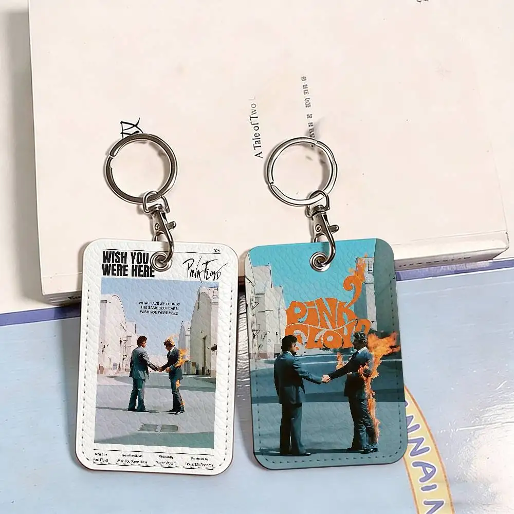 Band P-Pinks F-Floyds 1Pc PU Leather Card Holder Keychain Key Ring Door Lock Access Tags ID Card Case Keychain Card