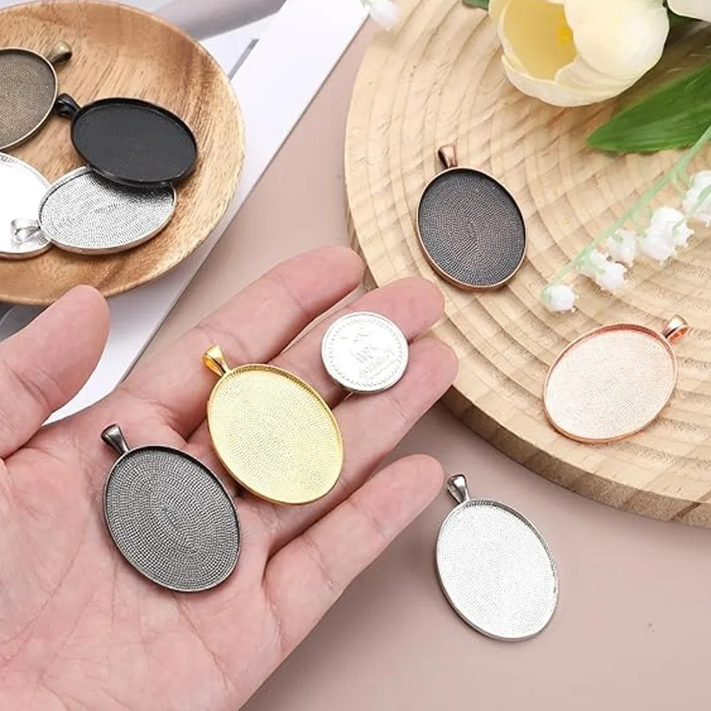 10Pcs New Oval Pendant Trays Crafts Bracelet Charm Jewelry Findings Makin Simple DIY Jewelry Making Jewelry Accessory