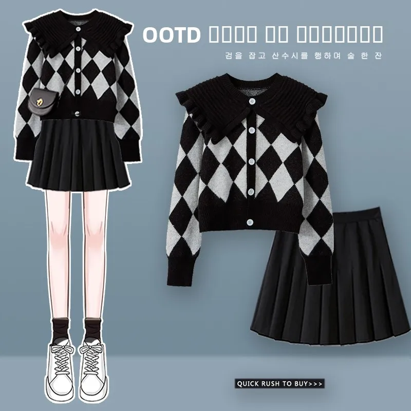 

Женский модный комплект больших размеров, осенняя одежда, топ и Dr для похудения, скрывающий ансамбль, корейский комплект для поездок на работу