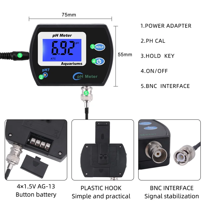 Medidor De PH Preciso Para Aquário, Multi-Parâmetro, Monitor De Qualidade Da Água, Monitor De PH On-line, Acidometer, EU Plug