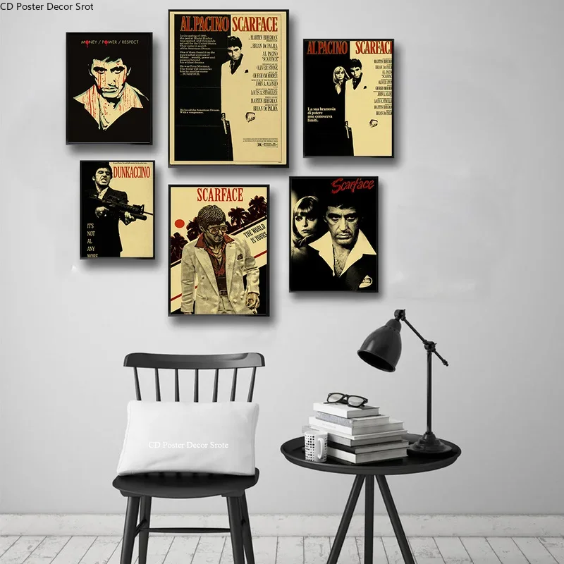 الفيلم الكلاسيكي سكارفيس ريترو المشارك كرافت ورقة الملصقات DIY بها بنفسك خمر غرفة المنزل مقهى سينما ديكور الجمالية الفن طلاء جدران