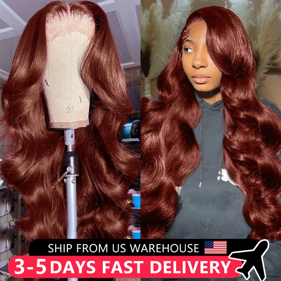 Reddish Brown 13x4 13x6 Lace Front 100% Human Hair Dark Red Colored Brown 180% Brazilian Body Wave Lace Frontal Wigs For Women