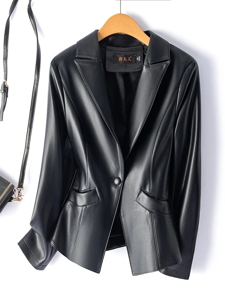 

Spring Autumn New Style Haifeng Genuine Leather Jacket Women Short Fit Business Suit Lapel Leather Vest Coat Breathable