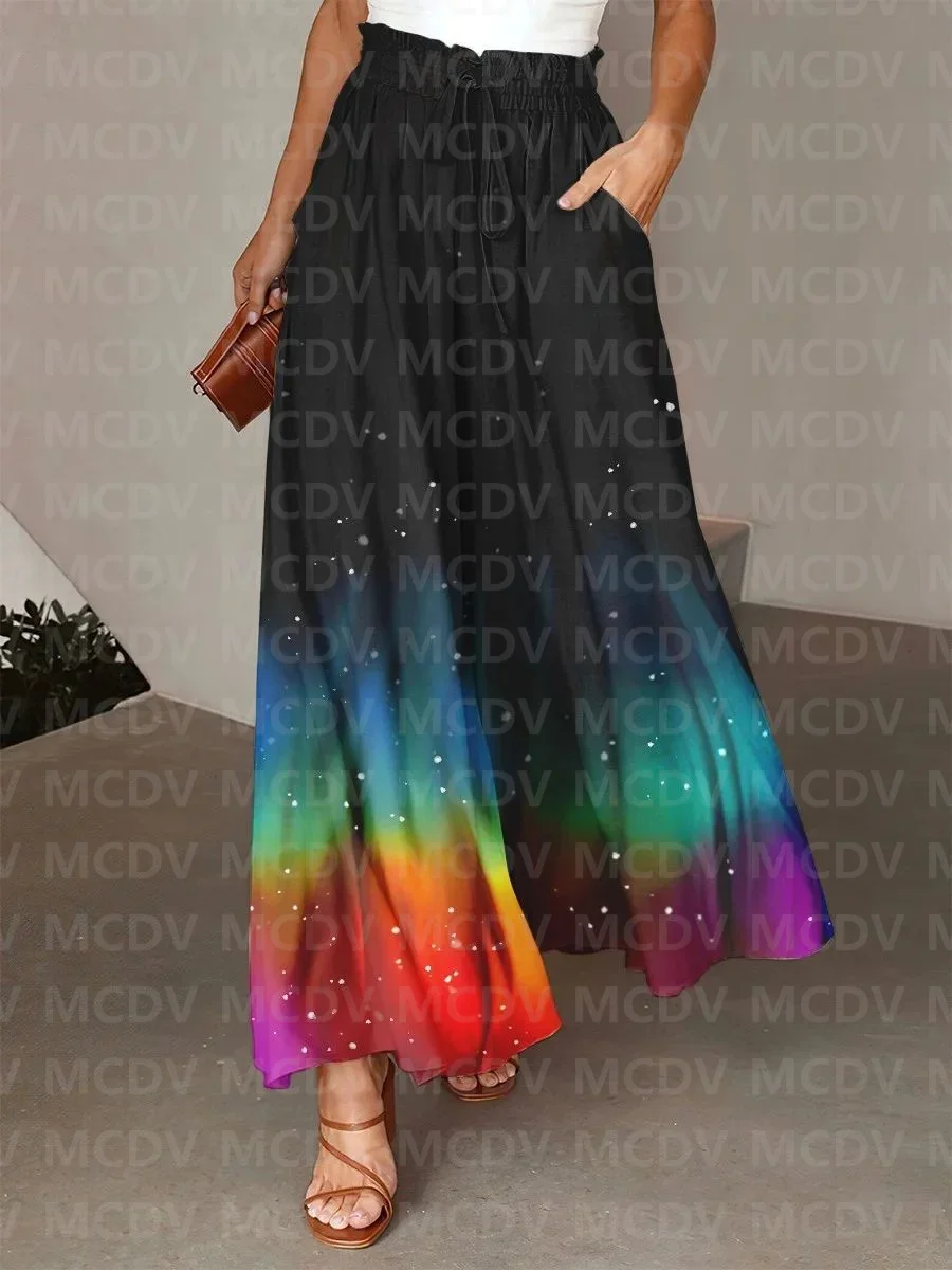 Women's Gradient Rainbow Art Wide Leg Pants 3D Printed Women's Casual Pants 4 Color