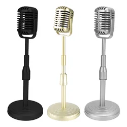 Simulation Old Fashioned Microphone Model with Stable Base and Support Rod Retro Style Mic Prop Set for Photography new