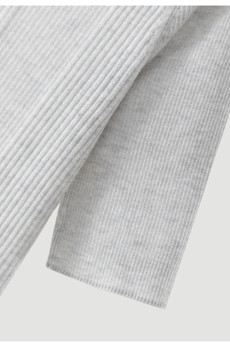 BL3621716 Damen-Wollmischung-Oberteil mit Trichterkragen, kurzen Ärmeln, geripptem Strick, Taillenketten-Detail, schmaler Schnitt, zeitlos, für den frühen Herbst. – Detail 19