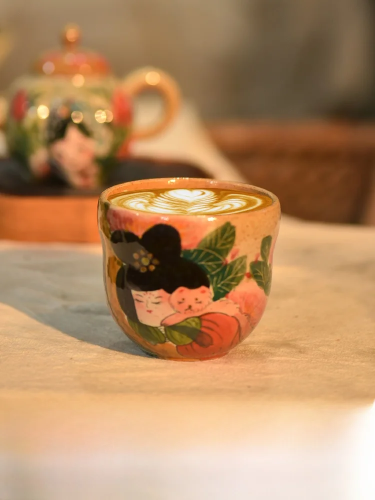 

Jingdezhen Hand-Painted Cerc Water Cup 300ml Cola Milk Breakfast Tea Handmade Coarse Porcelain Gourd aped Tea Cup