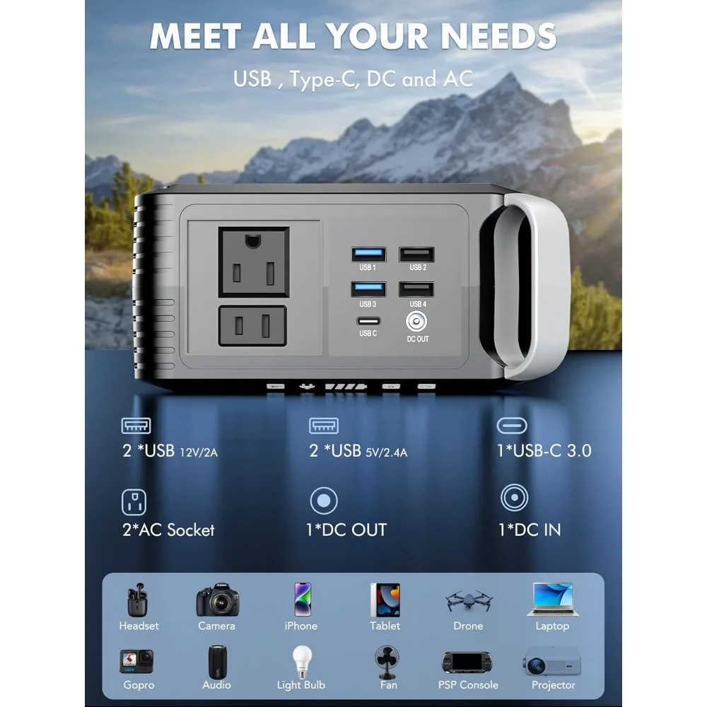 بنك طاقة محمول مع مخرج تيار متردد، شاحن بطارية كمبيوتر محمول بقدرة 24000 مللي أمبير في الساعة، ذروة 120 وات للتخييم في حالات الطوارئ #4