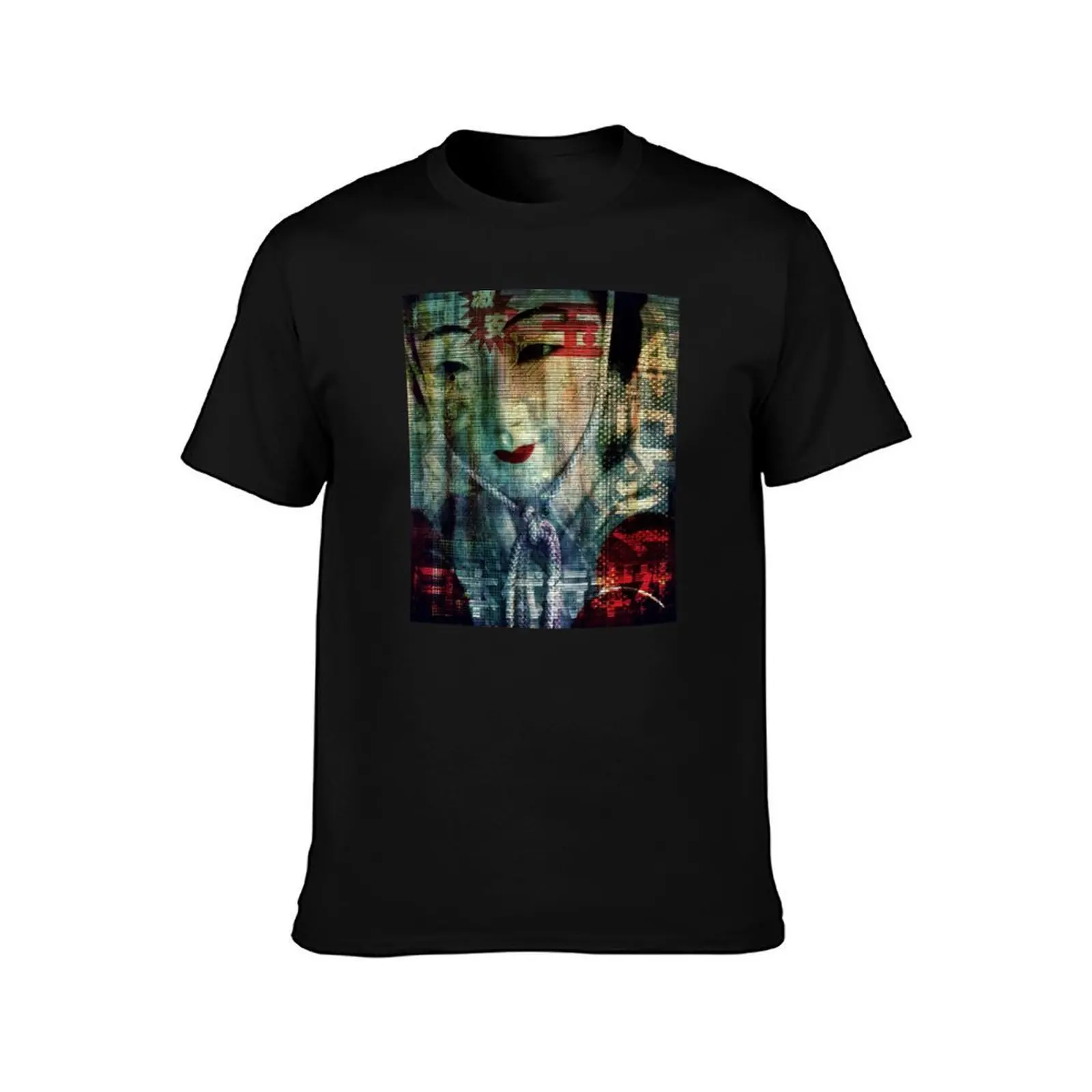 Futuristic Geisha T-Shirt, Summer Casual Cotton Tee, Oversized Streetwear Tops, Vintage Graphic Print, Loose Fit Short Sleeve