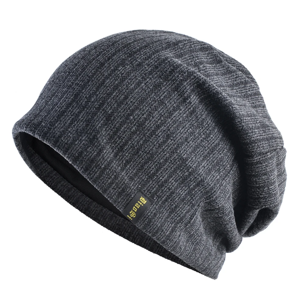 Double Lined Ribbed Slouch Beanie Hat For Men Women Soft Windproof Chemo Hat Sleep Cap Stretchy Knit Winter Skull Cap