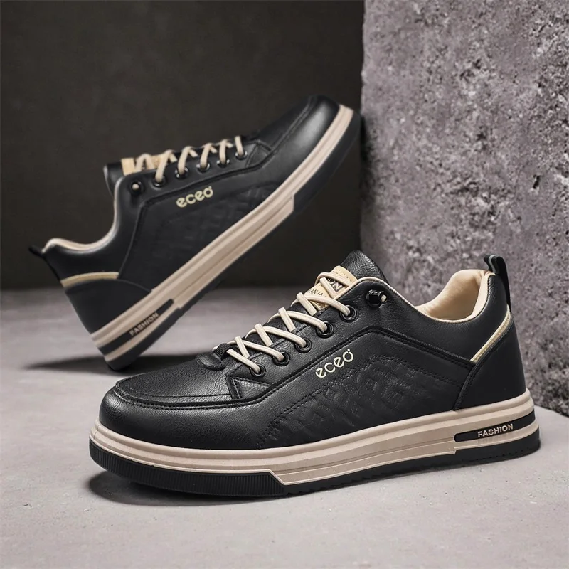 جديد الرجال أزياء عارضة أحذية من الجلد عدم الانزلاق مقاومة للاهتراء أحذية رياضية مريحة شقة الانزلاق على حذاء كاجوال أحذية الرجال #5