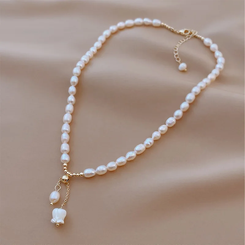 New Arrival Sweet Vanille Galante Flower Natural Freshwater Pearl 14K Gold Filled Female Pendant Necklace For Women Chains