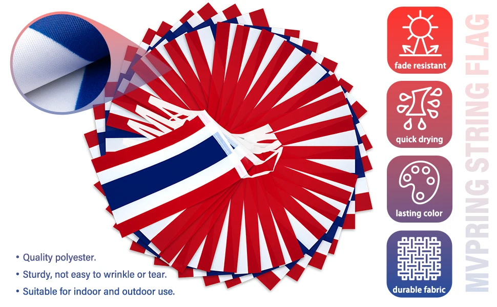 5M/20 Flagge Thailand String Flag Wimpel Banner, Kleine Mini Thai Flaggen Bunting Banner, National Country Dekoration für die Schule – Detail 2