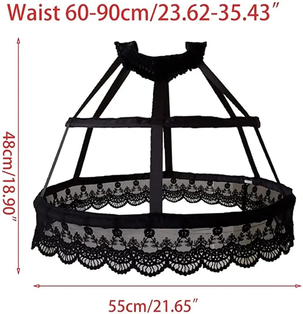 WEARCHY ผู้หญิง Victorian Petticoat 2ห่วง Crinoline Lolita Fishbone Hollow Bird Cage กระโปรงเย็บปักถักร้อยลูกไม้ลายดอกกระโปรง