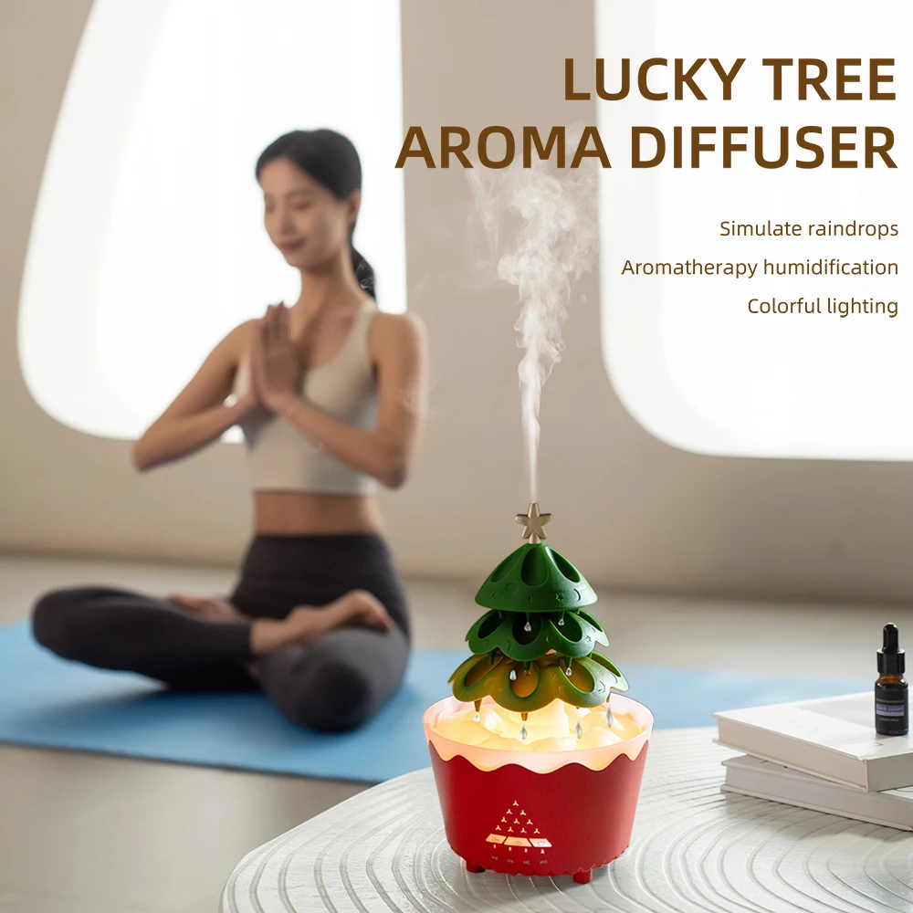 Rotating Water Droplet Aroma Diffuser Colourful Night Lights Aroma Essential Oil Air Humidifier Christmas Tree Jellyfish Model