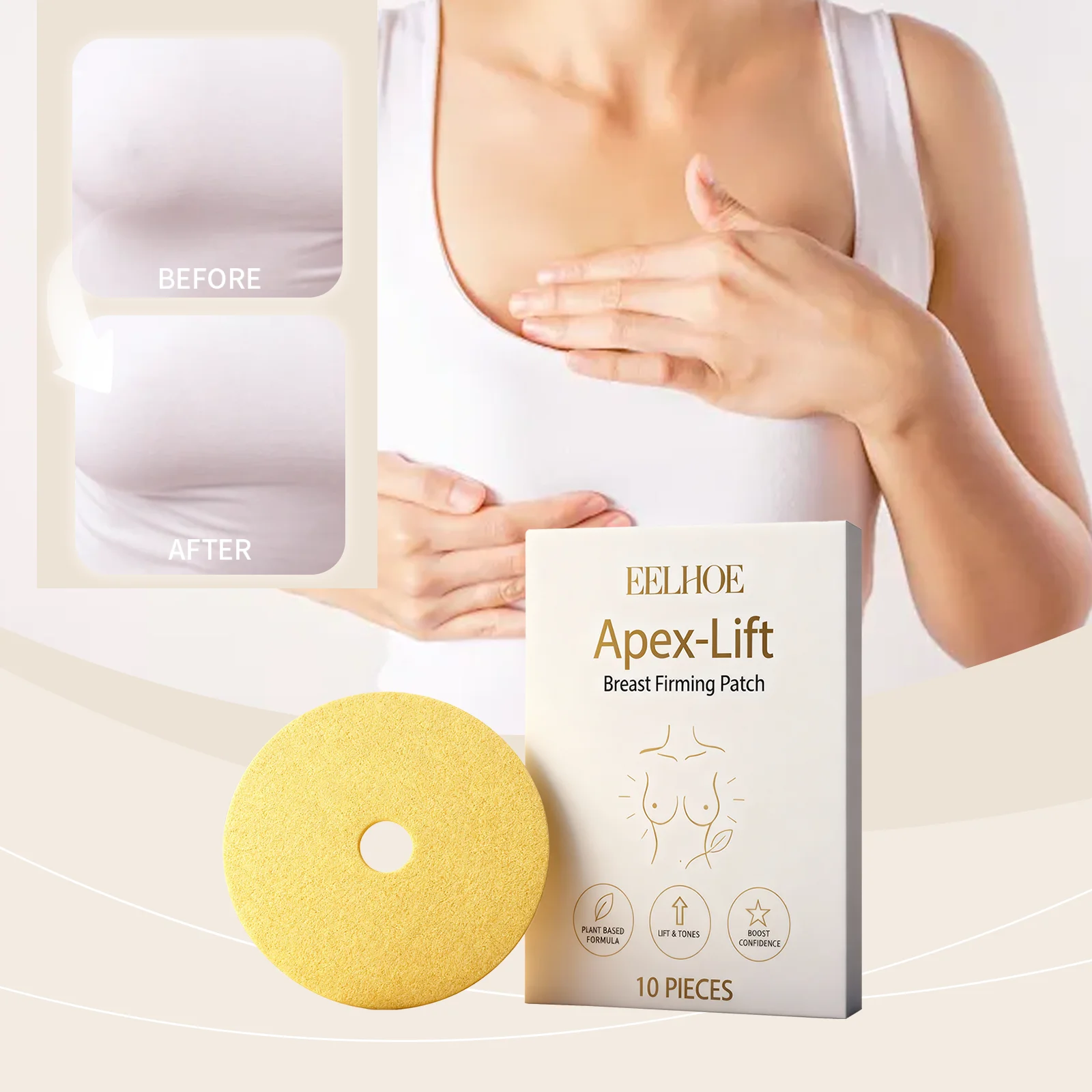 Patches para Cuidado dos Seios, Firmadores, Hidratantes com Colágeno Hidrolisado e Ácido Hialurônico, Confortáveis e Respiráveis para Cuidado da Pele Feminina