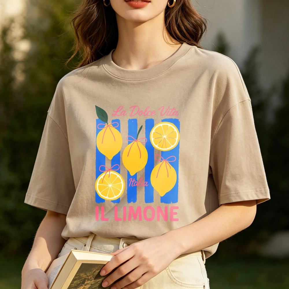 La Dolce Vita Italia Graphic Tee Lemon Limone Summer Fruit Vacation Unisex Cotton Tops Vacation Casual Tshirt Ulzzang Streetwear