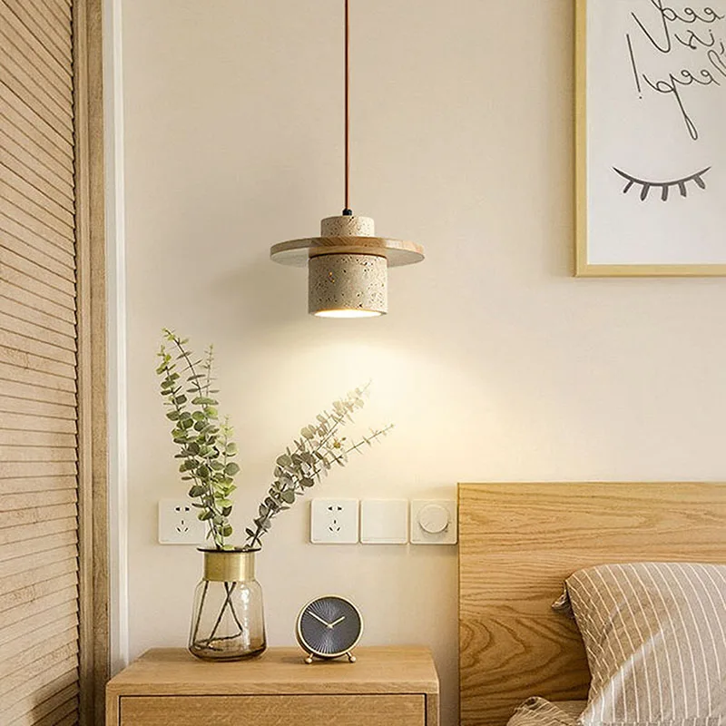 Creative New Japanese Home Lighting Wabi Sabi Homestay Room Dining Table Warm Atmosphere Led Log Style Yellow Stone Pendant Lamp