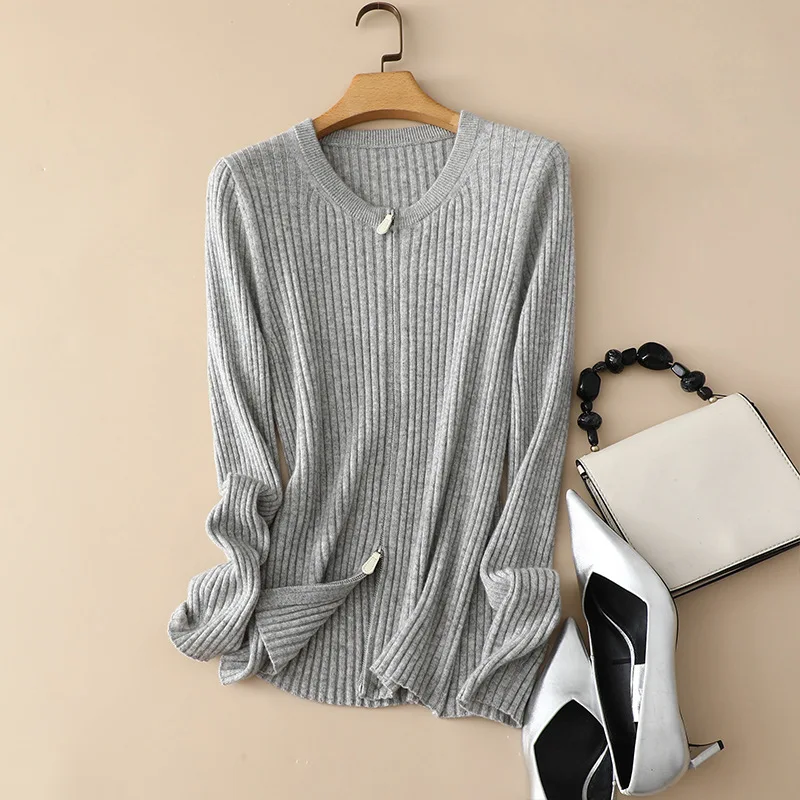 

lp winter new ribbed knitted thick women set luxury 100% cashmere zipper cardigan plus wide leg casual pants