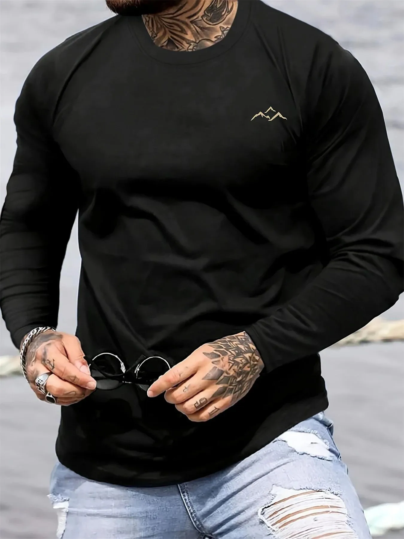 القميص الرجالي الجديد بأكمام طويلة لربيع وخريف 2025 كاجوال عصري ومريح مع طباعة جبلية ثلاثية الأبعاد #6