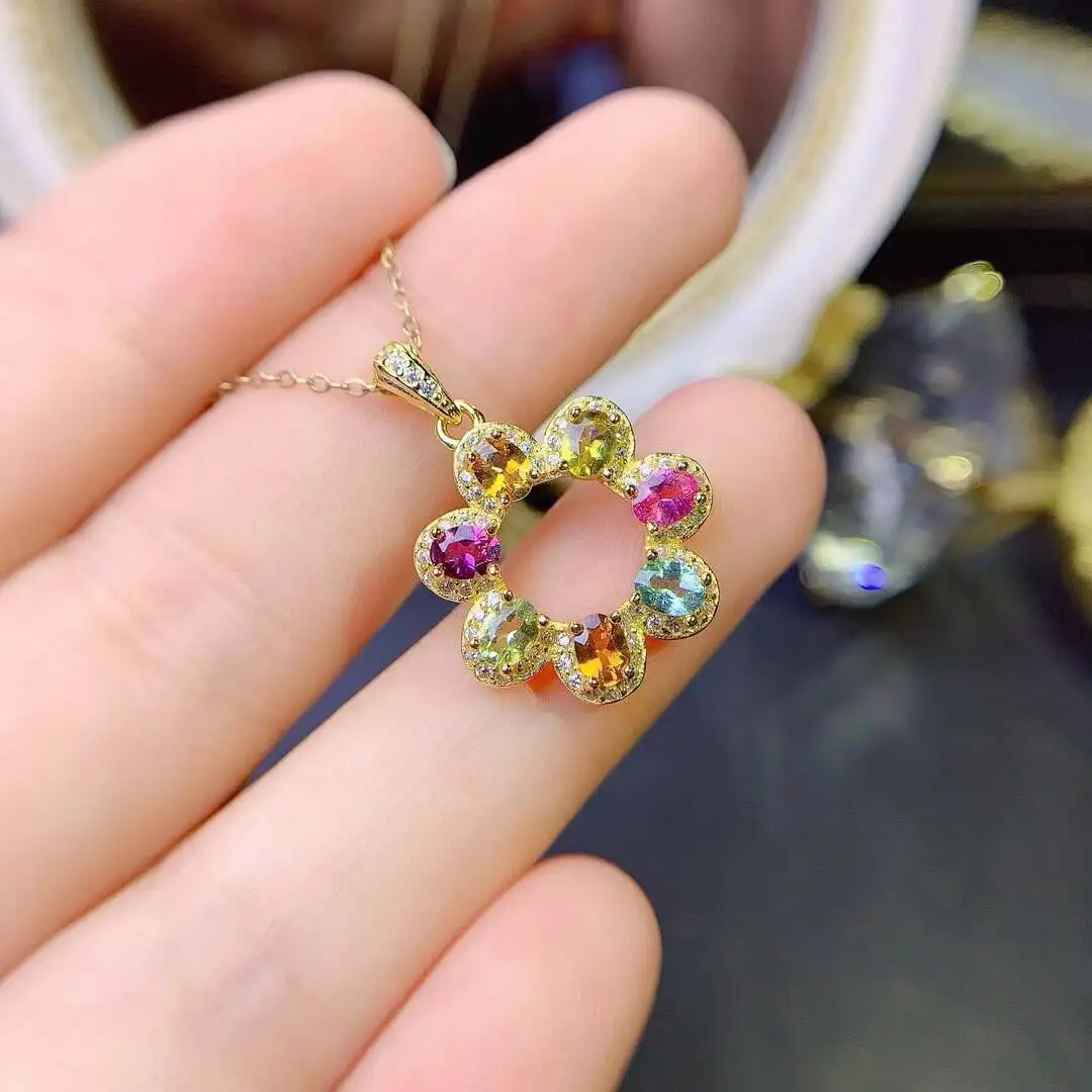 

KJJEAXCMY New style Jewelry Natural Women's Tourmaline Pendant 925 silver inlay Brilliant colors High clarity supports detection