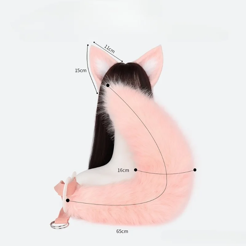 Pink Furry Fox Tail 65Cm Animal Ears Cosplay Props Carnival Halloween Headwear Party Performance Accessories