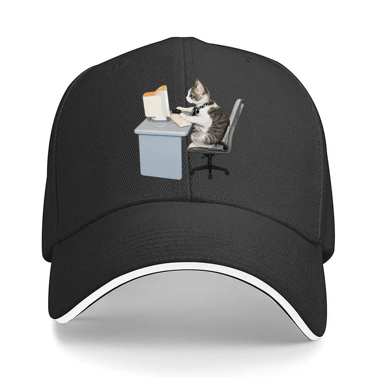 Cat Working Overtime Computer Desk Design Hip Hop hat Fashion Outdoor Sports Sandwich Baseball Cap