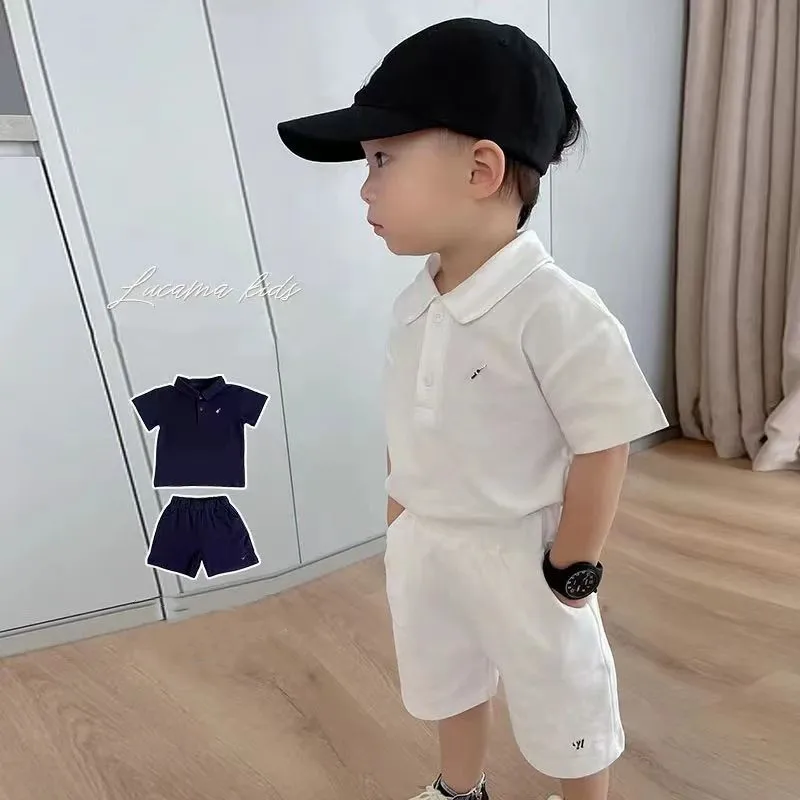 

Boys And Girls College Style POLO Shirt Set Golf Leisure Pure Cotton Fashionable Two Piece Set Childrens Short Sleeve Kids