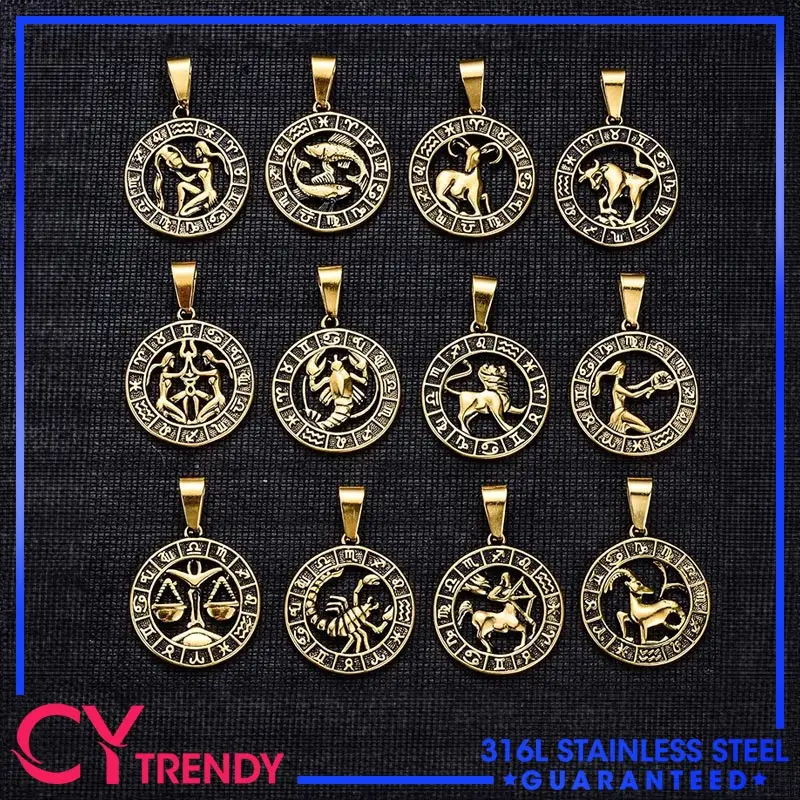 Design rotondo 12 costellazioni del segno zodiacale oroscopo catene della collana del pendente dell'acciaio inossidabile