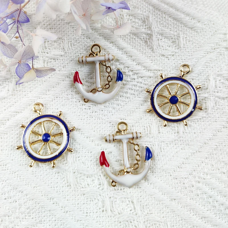 MuhNa 10pcs Anchor Rudder Enamel Charms Alloy Pendants Fit DIY Jewelry Earrings Accessory