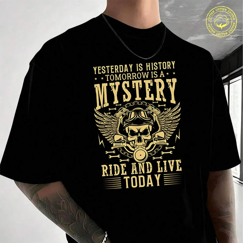 

Yesterday Is History Motorcycle Men's Cotton T-Shirt Moto New Casual O-neck Short Sleeve Summer Streetwear Tees
