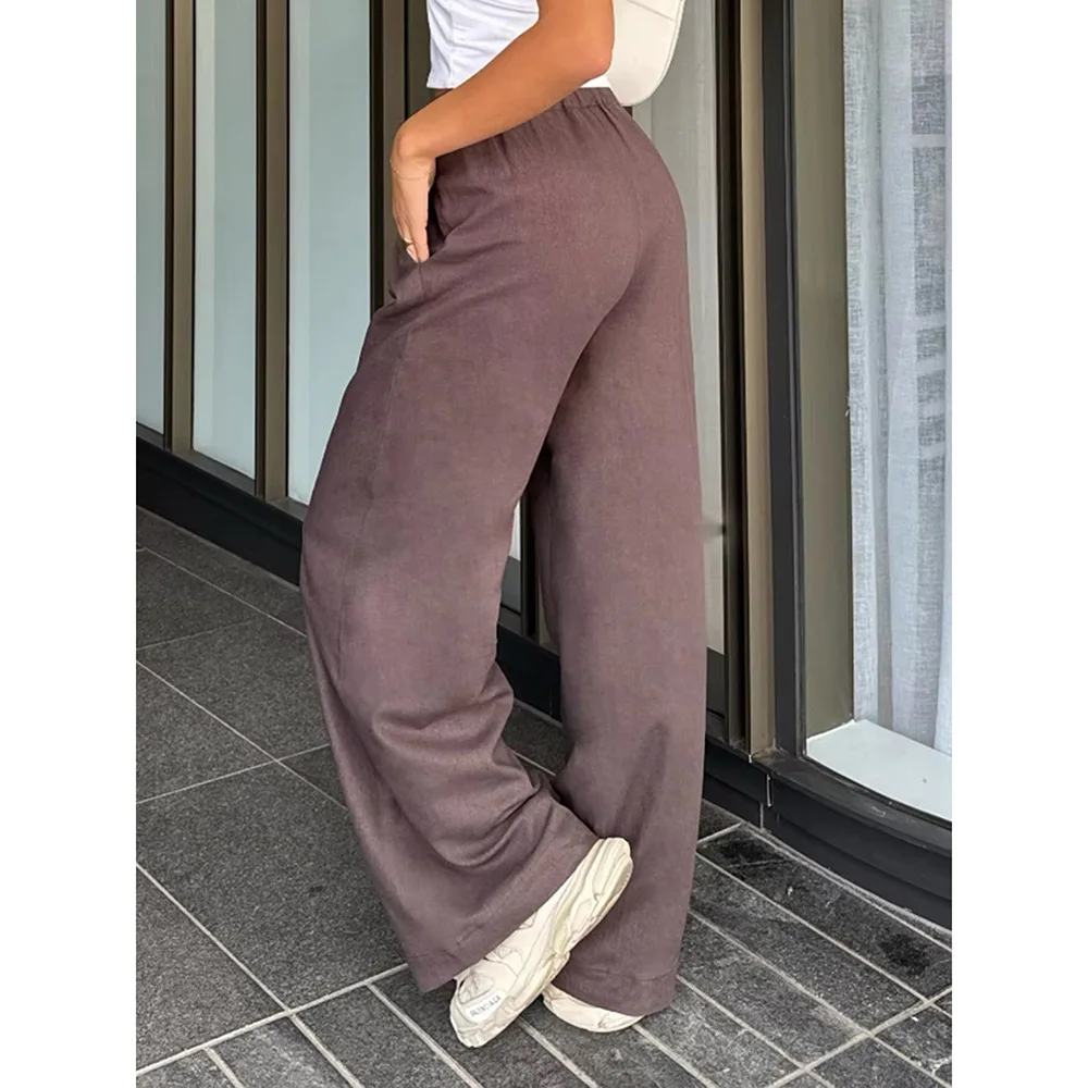 Pantalones de Color liso de estilo Simple para mujer, pantalones rectos holgados con cintura elástica informal a la moda, ropa para ir al trabajo