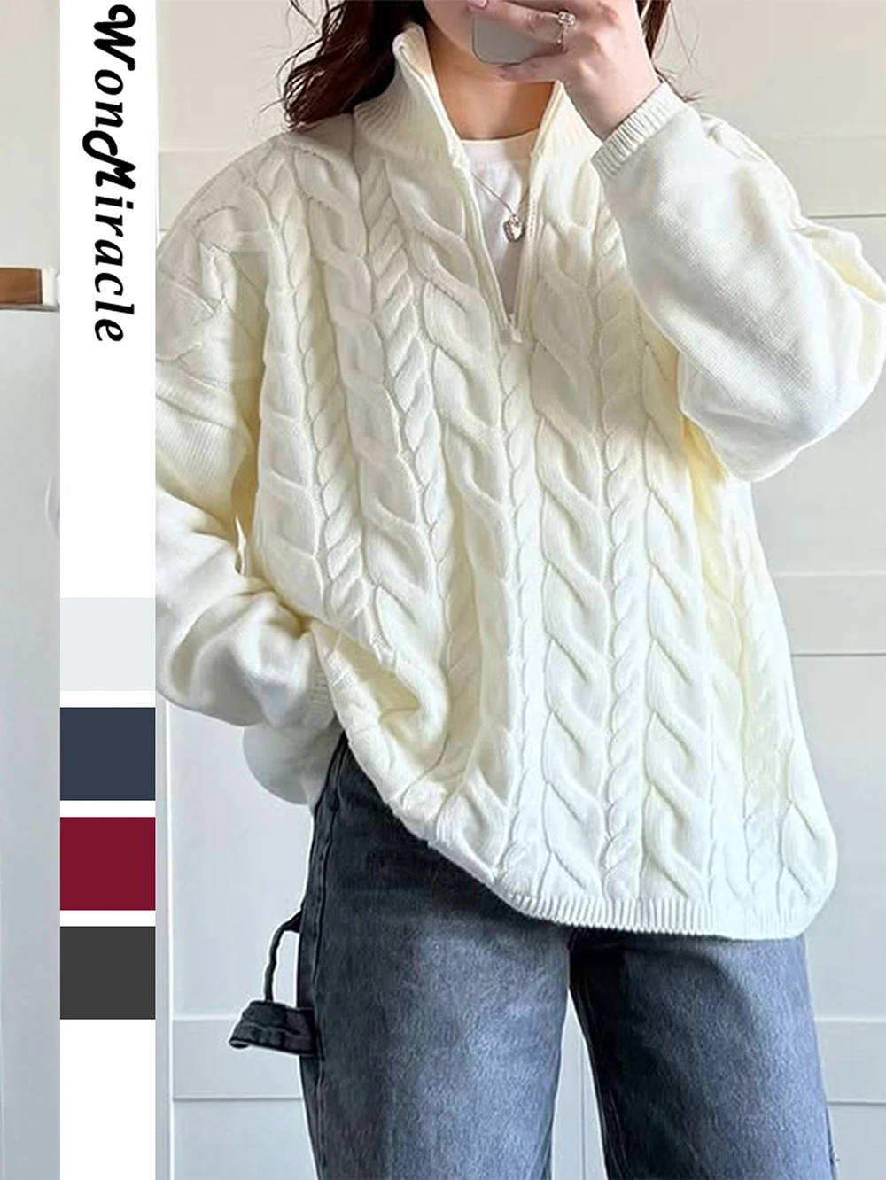 

Женский вязаный свитер, однотонный, с длинным рукавом, большого размера, повседневный, удобный, теплый, свободный пуловер, зима-осень, шикарный топ