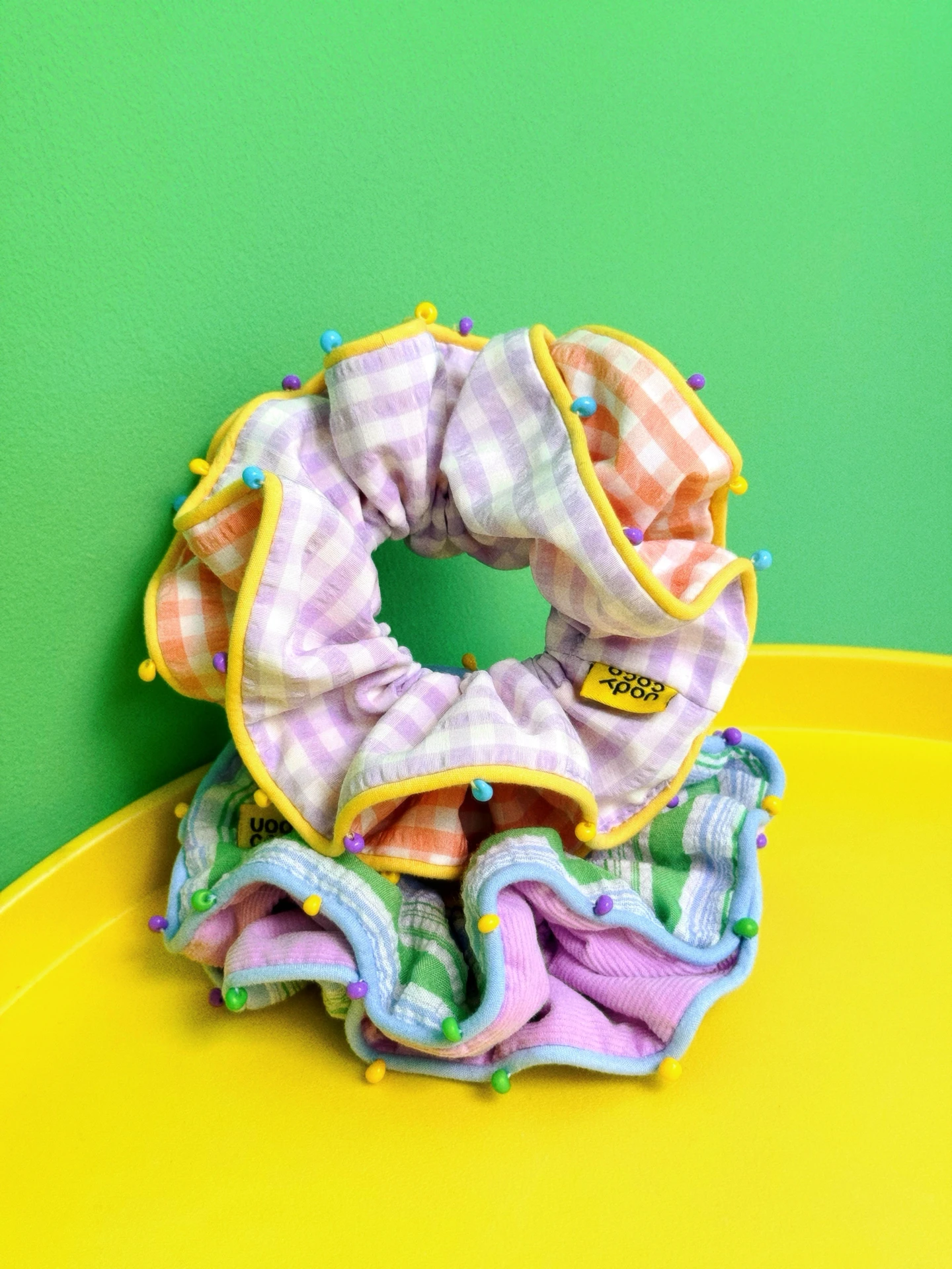 

Резинки для волос UODY в клетку с цветными блоками, объемные, женские, с узлом, высококачественные, с бисером, аксессуары для волос